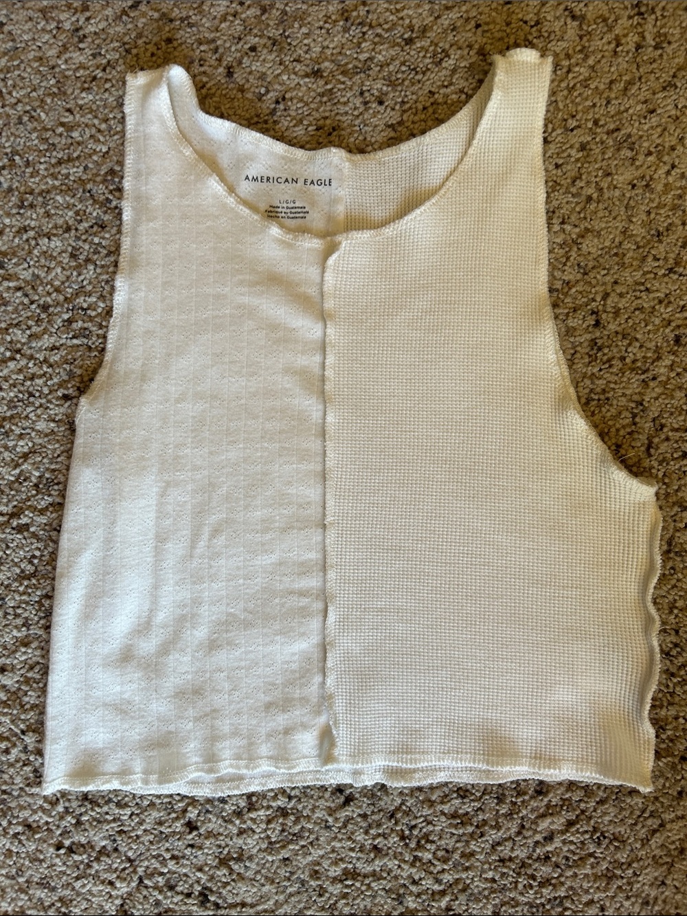 American Eagle Outfitters Cream Two-Tone Ribbed Tank Top